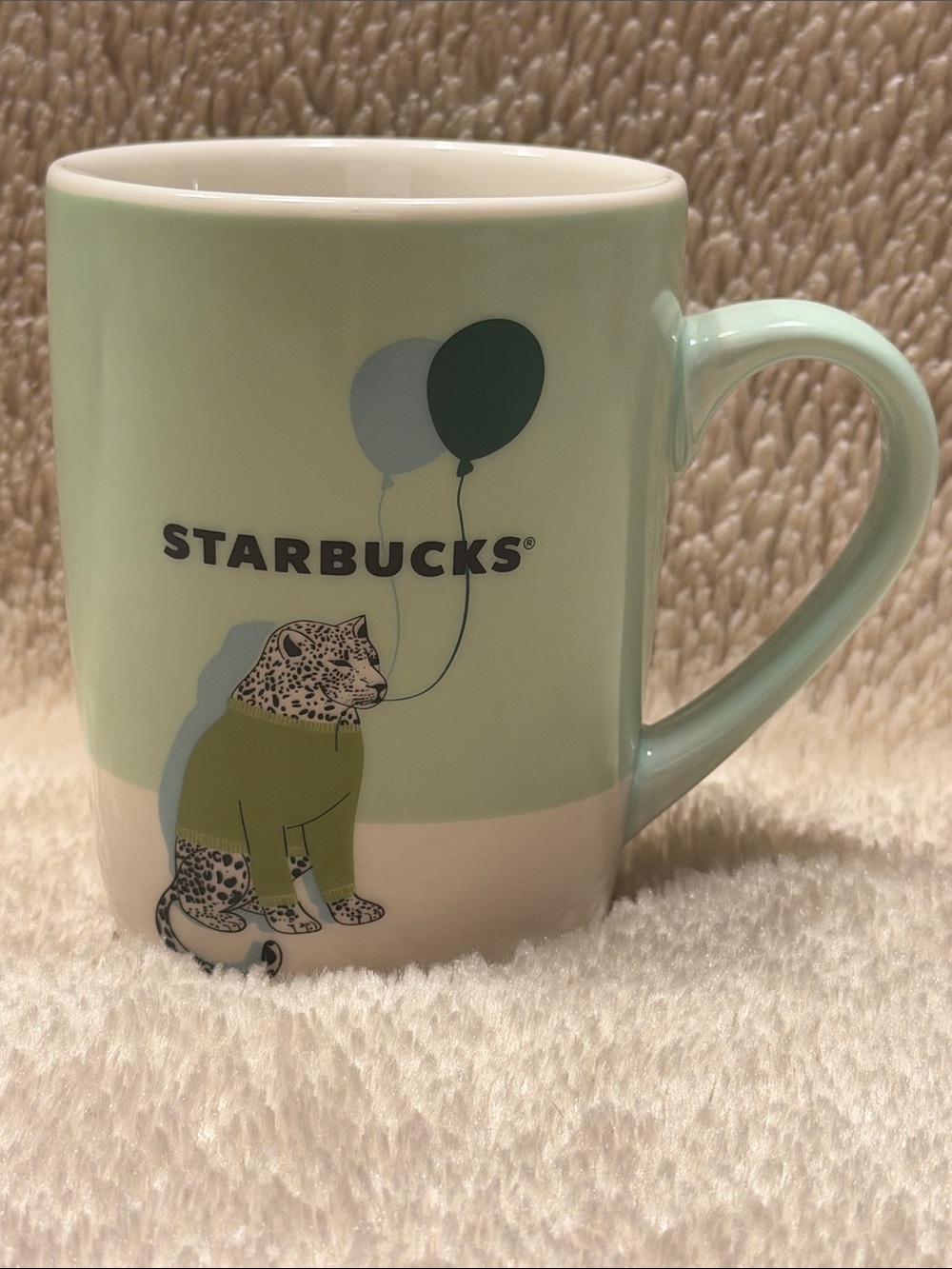 STARBUCKS 2020 Leopard in Sweater with Balloons Coffee Mug